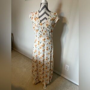 Reformation Floral Maxi Dress - Cream and Orange